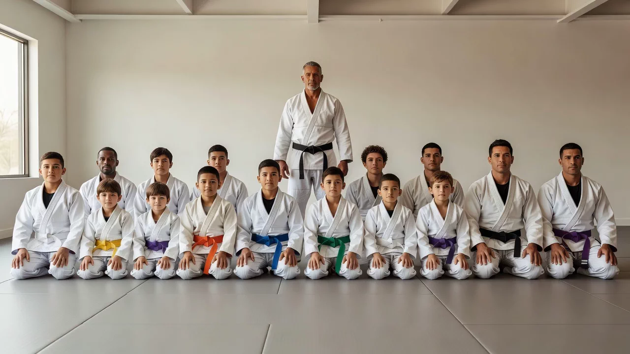 Campaign concept showing a Brazilian Jiu-Jitsu class assembled and ready to begin on schedule