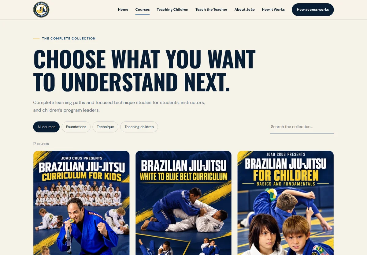 Jiu-Jitsu Classes Online catalog with curriculum and technique courses