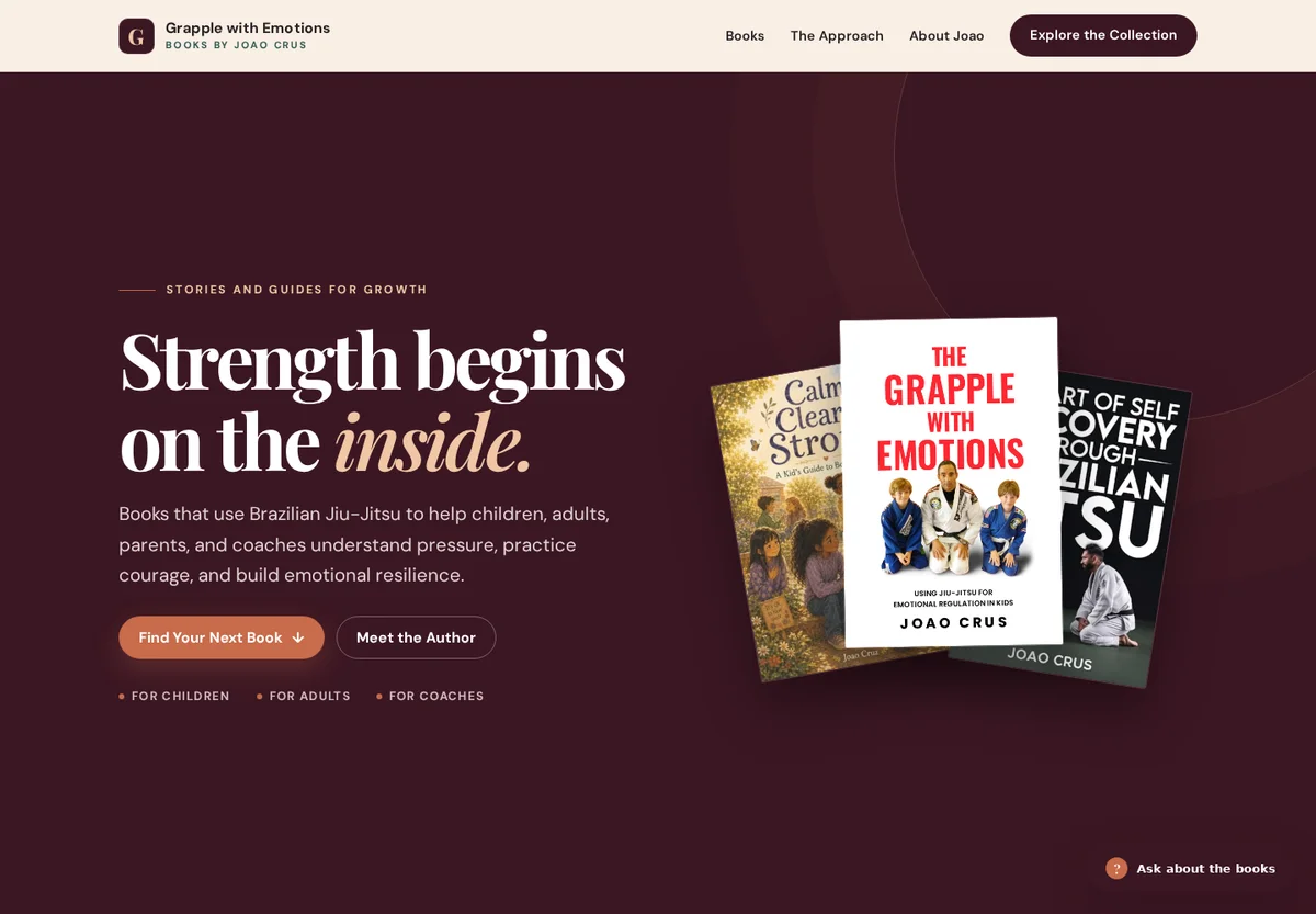 Grapple with Emotions website showing Joao's book collection